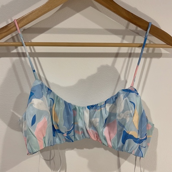 Cotton Candy Blue Pajama Top with Floral Print and Short Sleeves - Picture 5 of 5